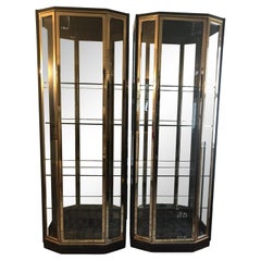 Henredon Black Lacquer and Brass Display Cabinets/Vitrines
