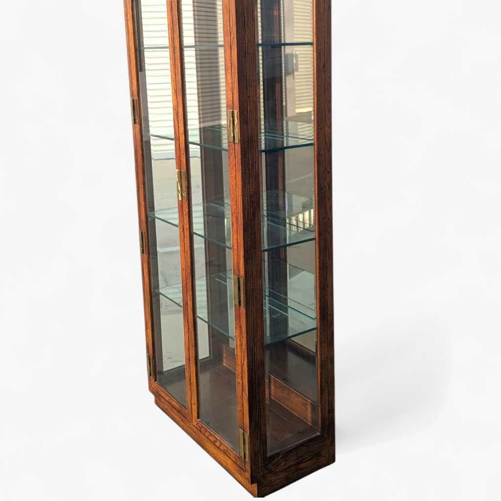 Bibliothèque Henredon, étagère, bois de chêne, étagères en verre, panneaux miroir du milieu du siècle dernier en vente 10