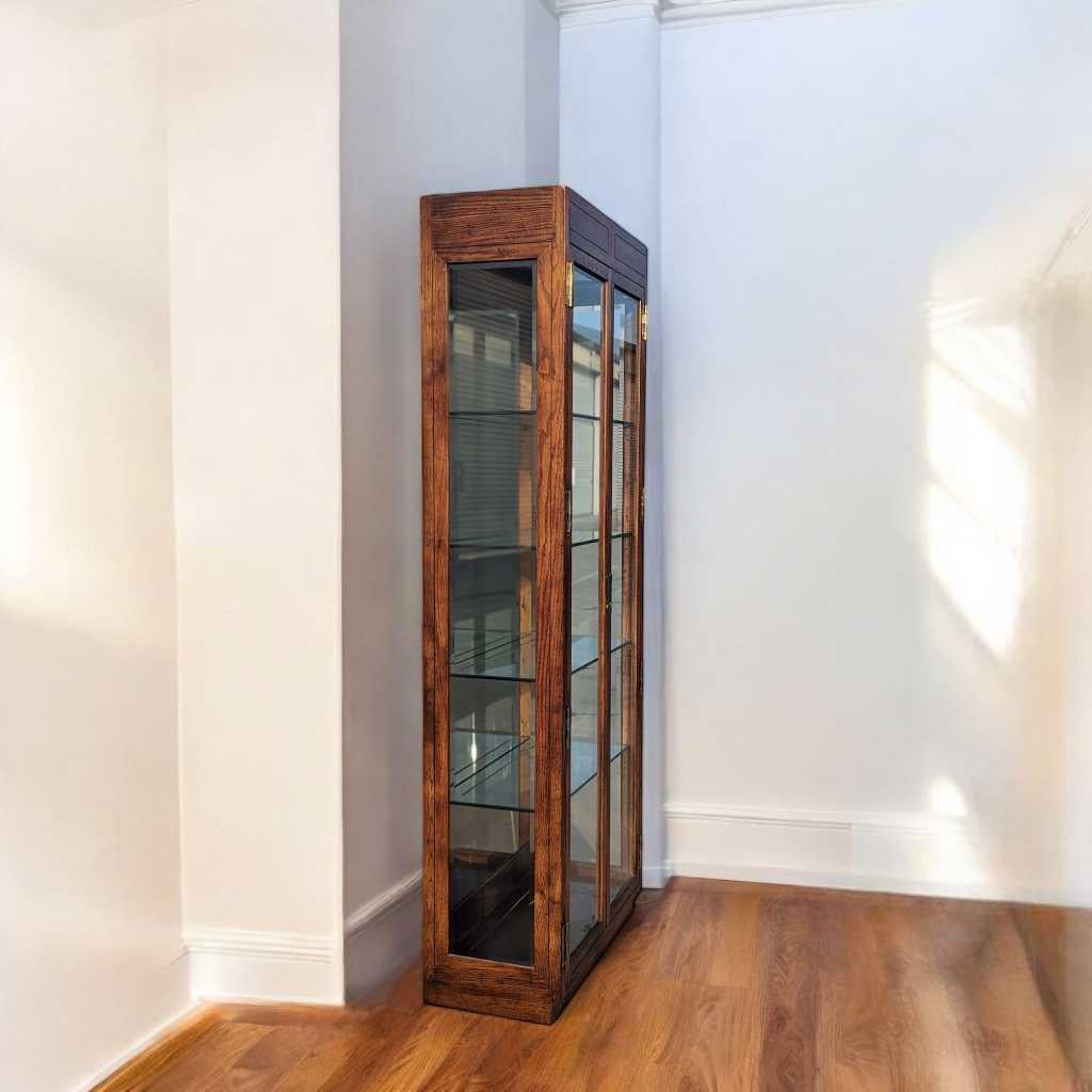Bibliothèque Henredon, étagère, bois de chêne, étagères en verre, panneaux miroir du milieu du siècle dernier Bon état - En vente à Rancho Cucamonga, CA