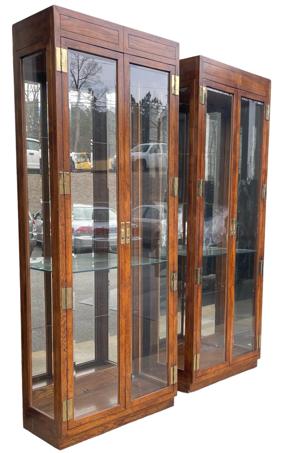 Henredon British Colonial / Campaign Style Display / Vitrine Cabinets - Pair For Sale 4