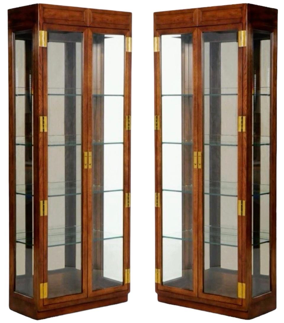 Henredon British Colonial / Campaign Style Display / Vitrine Cabinets - Pair For Sale 5