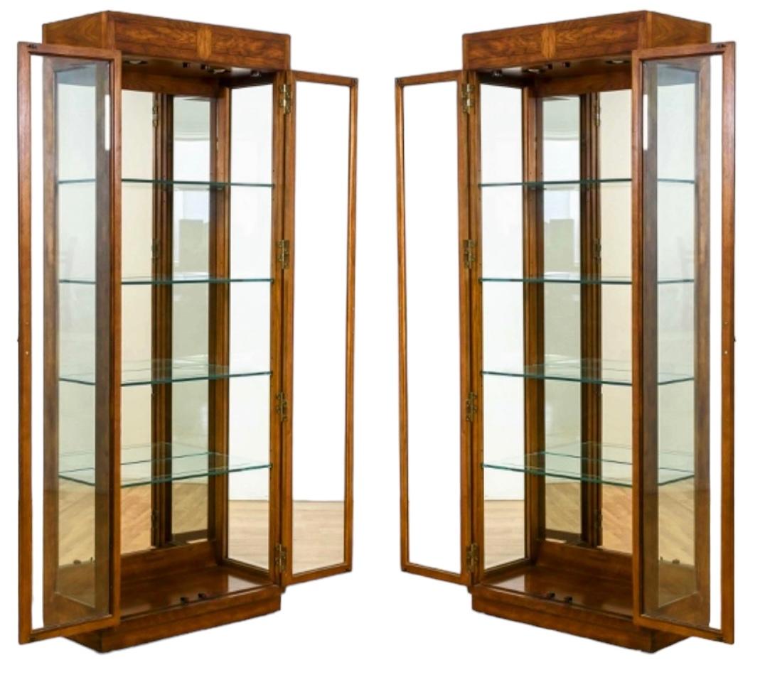 20th Century Henredon British Colonial / Campaign Style Display / Vitrine Cabinets - Pair For Sale