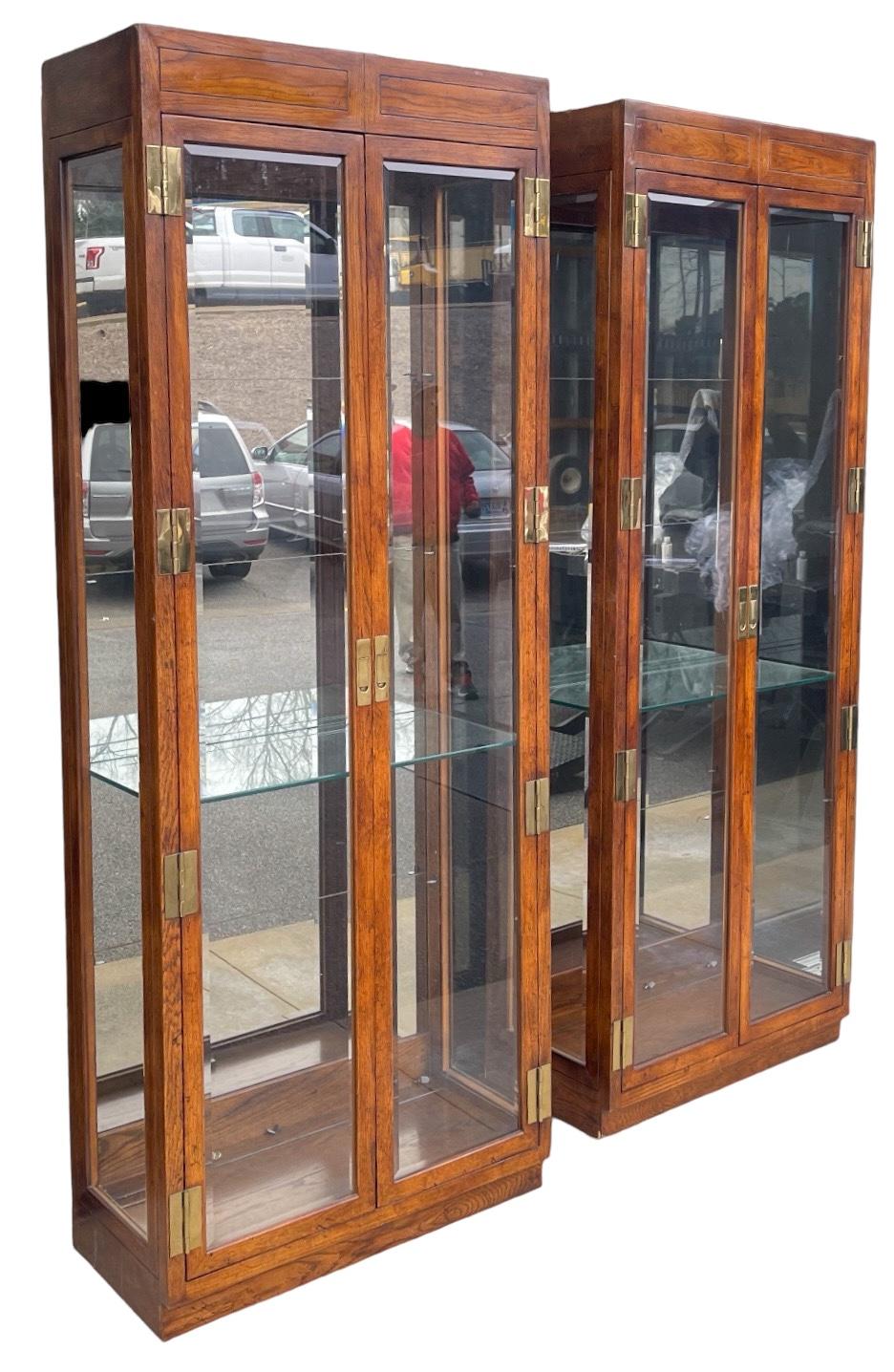 Henredon British Colonial / Campaign Style Display / Vitrine Cabinets - Pair For Sale 3