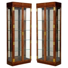Used Henredon British Colonial / Campaign Style Display / Vitrine Cabinets - Pair