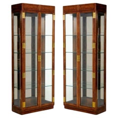 Vintage Henredon British Colonial / Campaign Style Display / Vitrine Cabinets - Pair