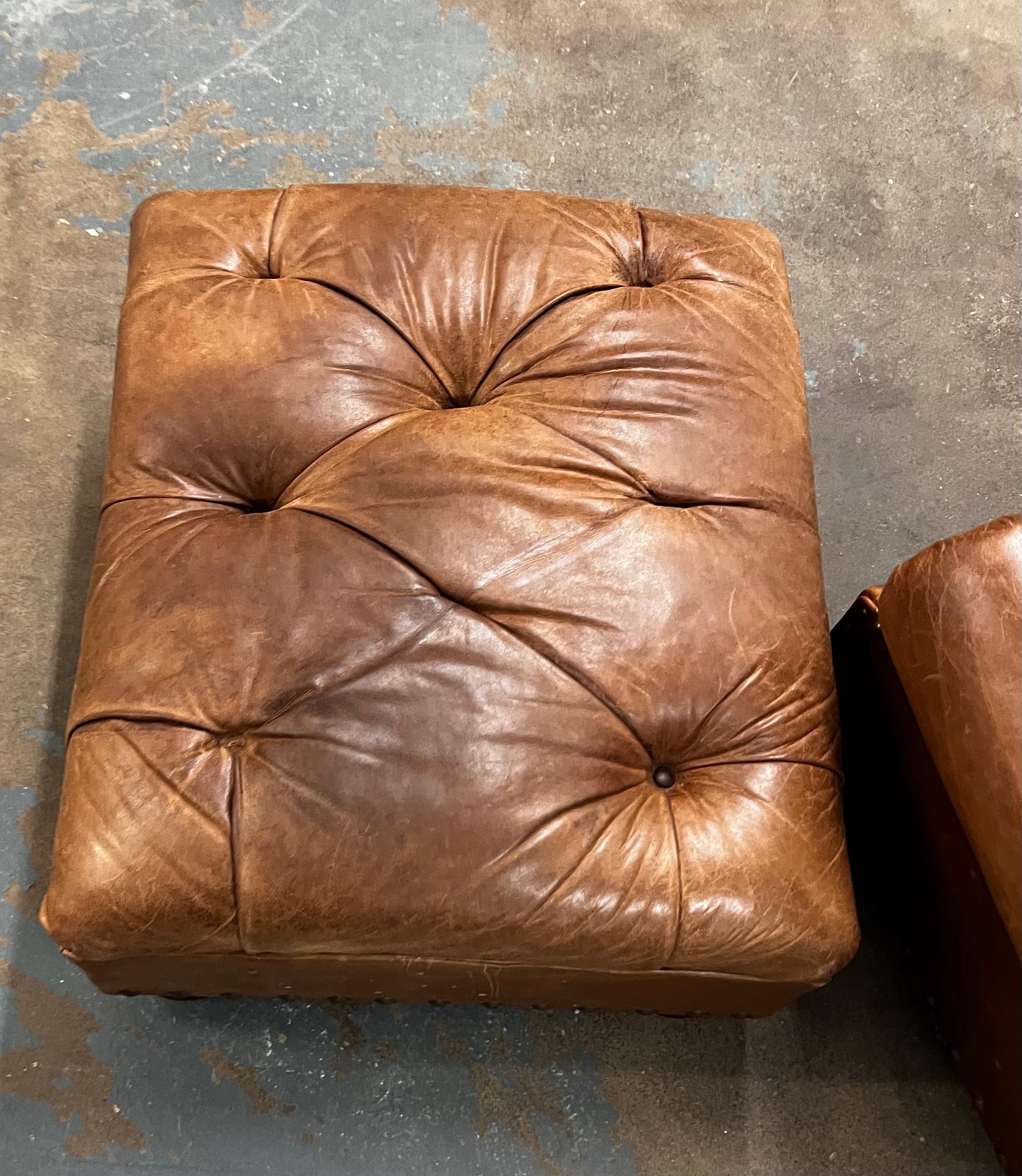 Henredon Brown Leather Writer's Lounge and Ottoman, Armchair, Iconic Club Chair 2