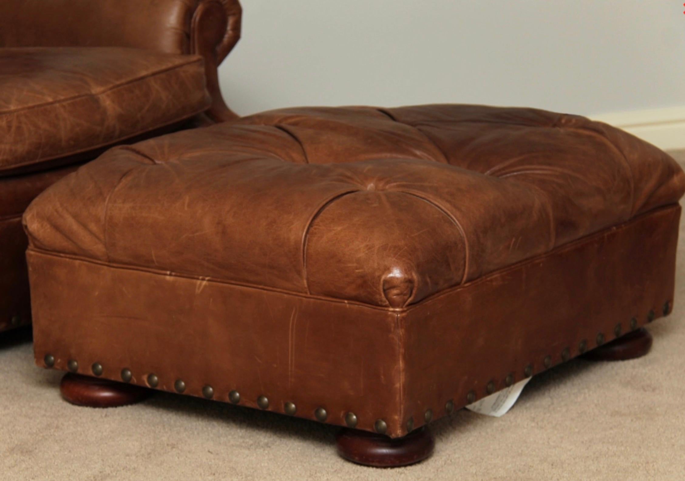 tan leather chair with ottoman