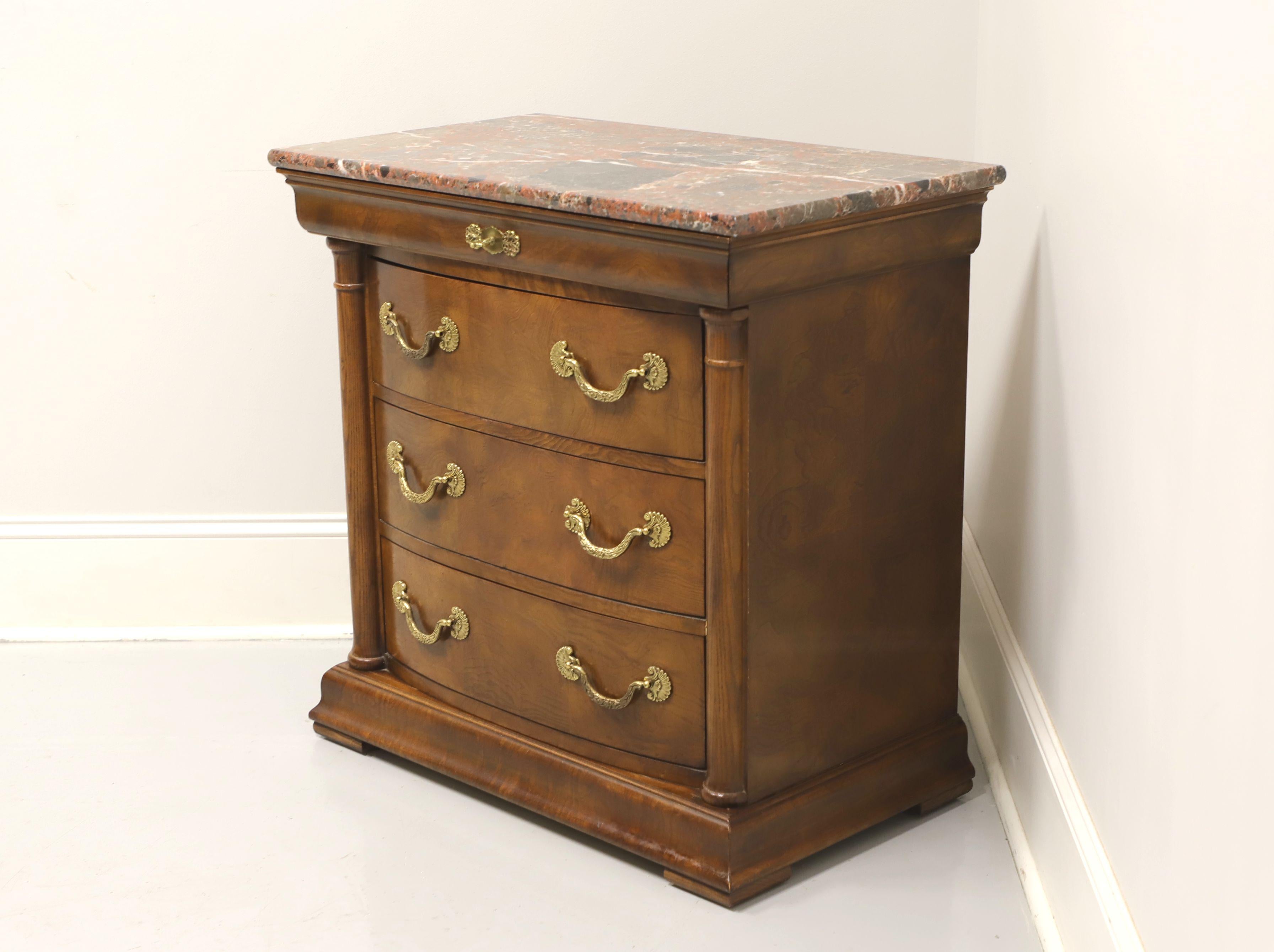 American HENREDON Burl Elm Neoclassical Marble Top Nightstand Bedside Chest - A