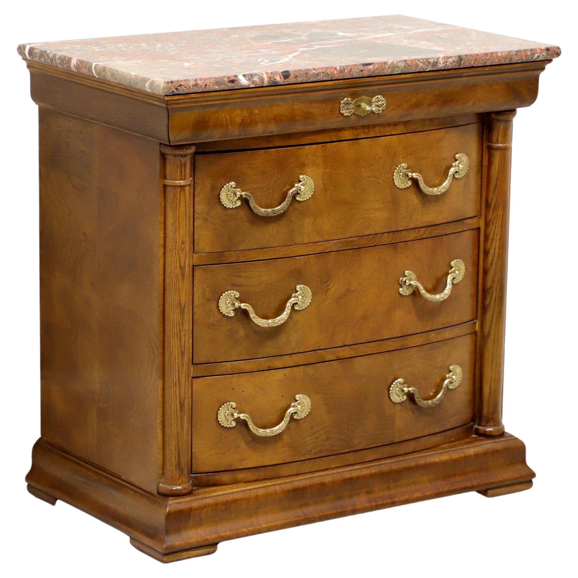 HENREDON Burl Elm Neoclassical Marble Top Nightstand Bedside Chest - A