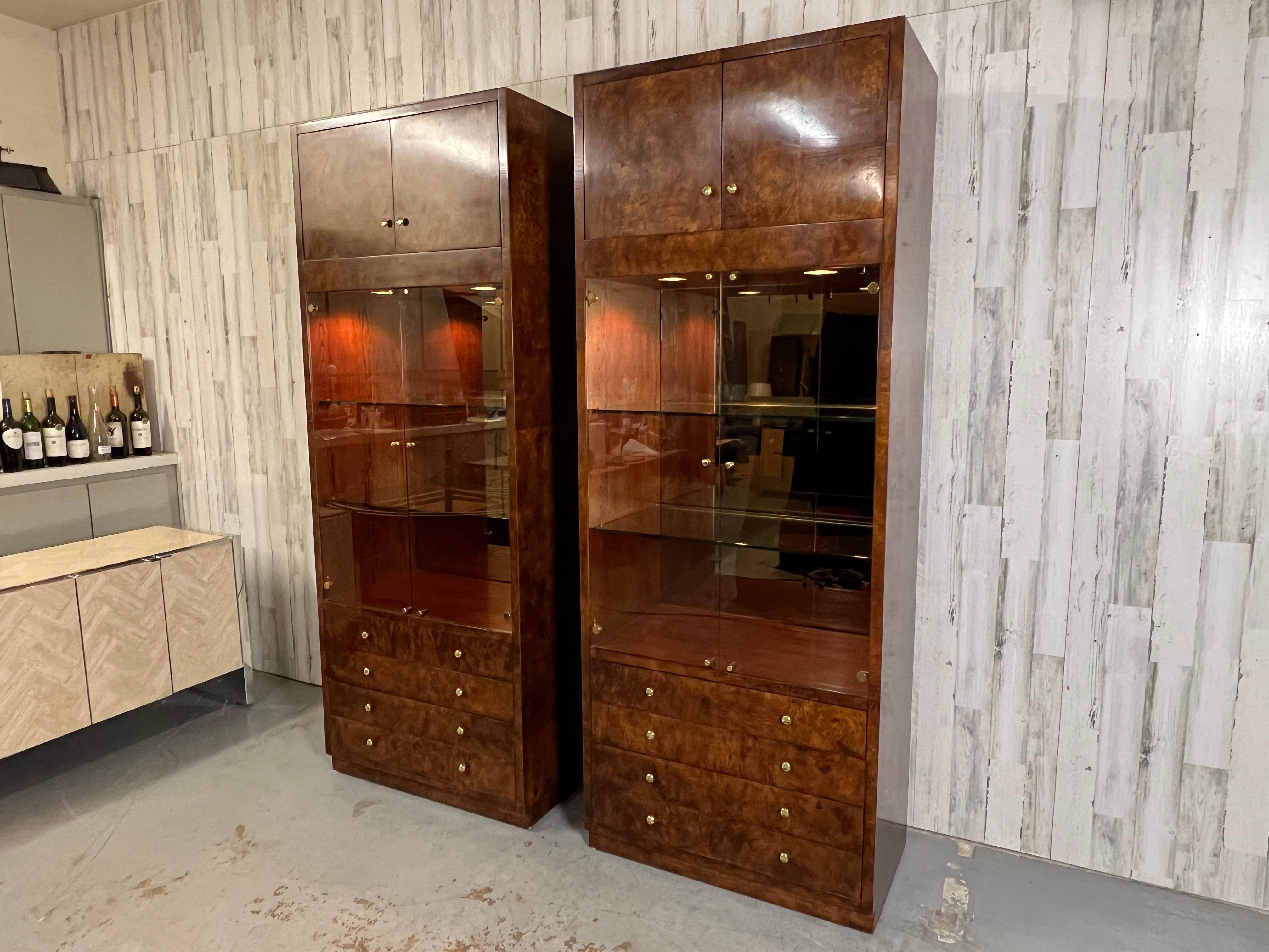North American Henredon Burl Wood Cabinets