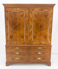 Henredon Burl Wood Walnut Linen Press Lighted Cabinet Credenza Hutch Secretary