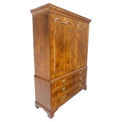 Vintage Henredon Burl Wood Walnut Linen Press Lighted Cabinet Credenza Hutch Secretary