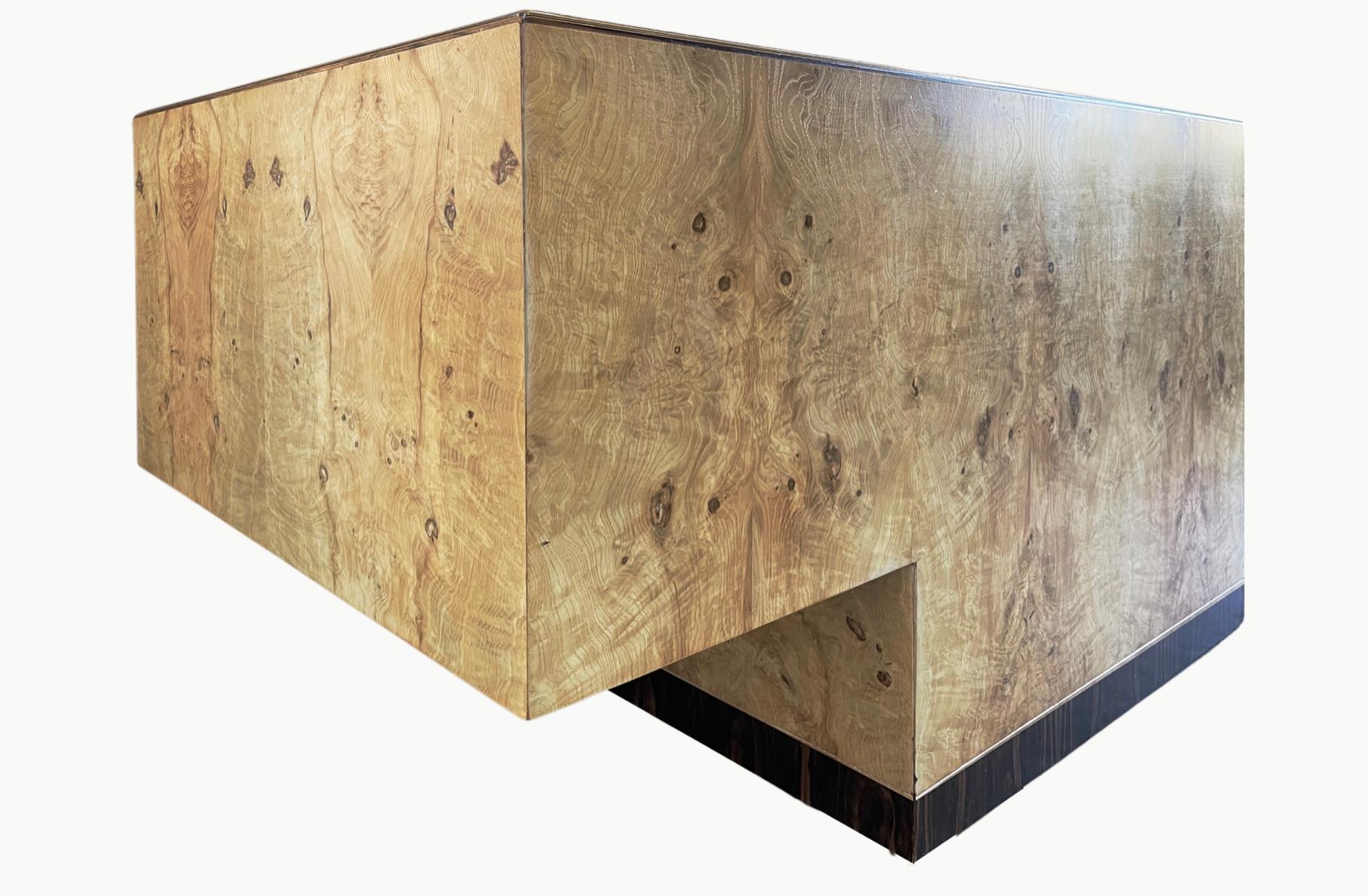 Mid-Century Modern Henredon Burled Olive Wood Executive Desk For Sale