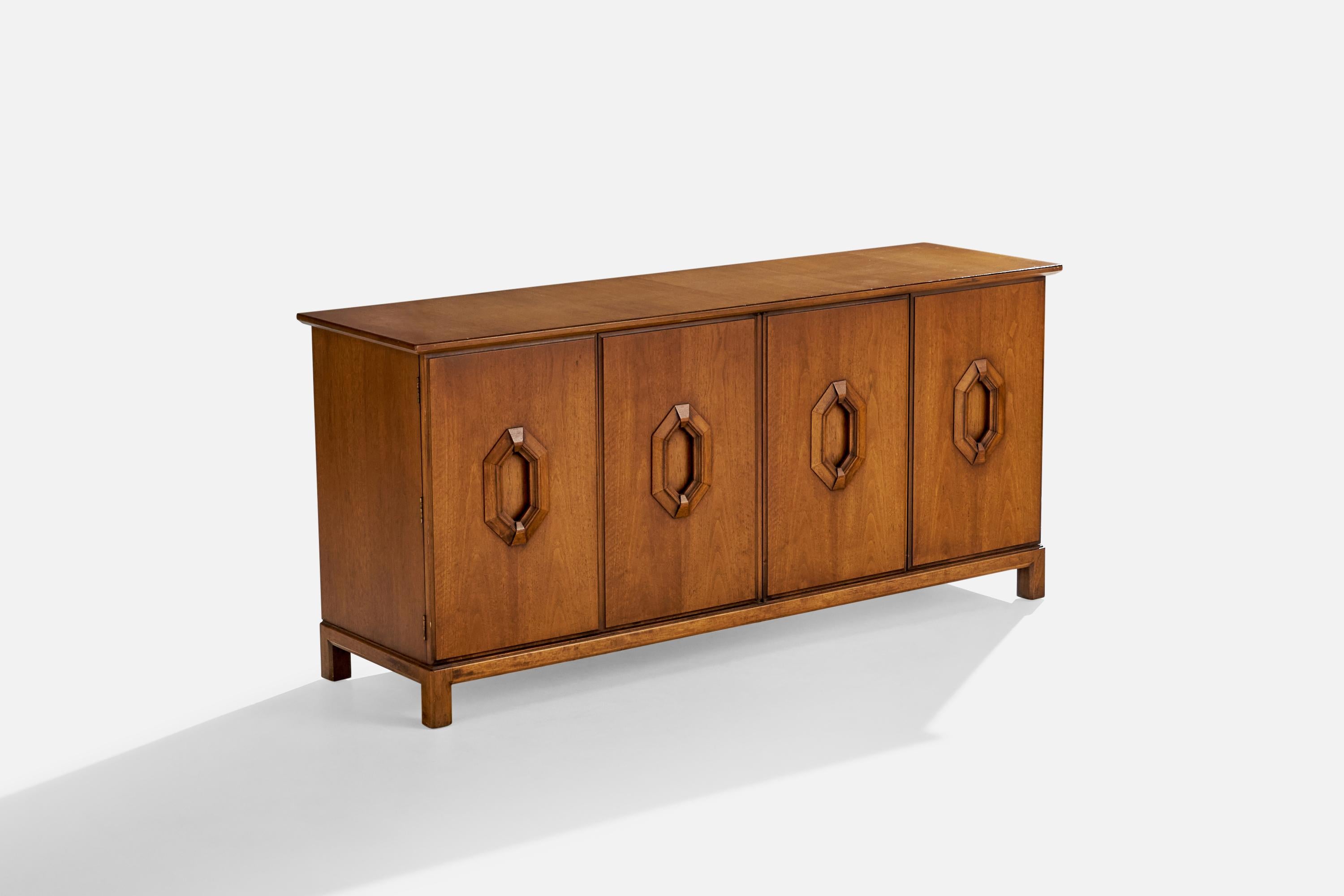 A walnut cabinet or sideboard designed and produced by Henredon, USA, 1950s.