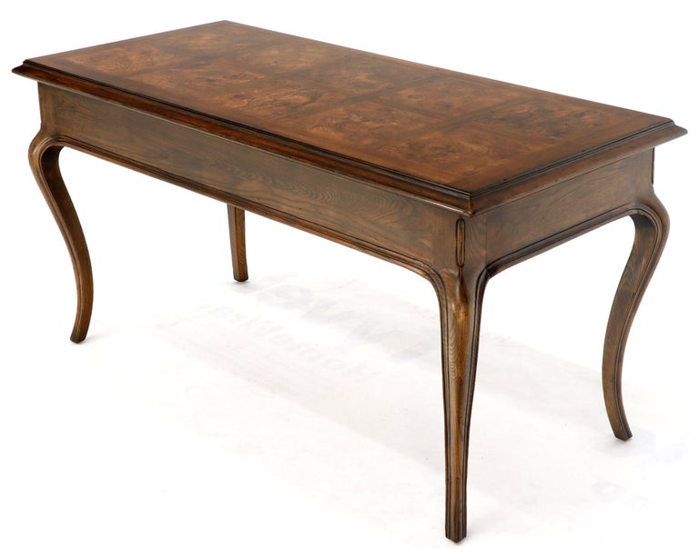 Henredon Cabriole Leg 3-Drawer Burl Wood Writing Table Desk Console at