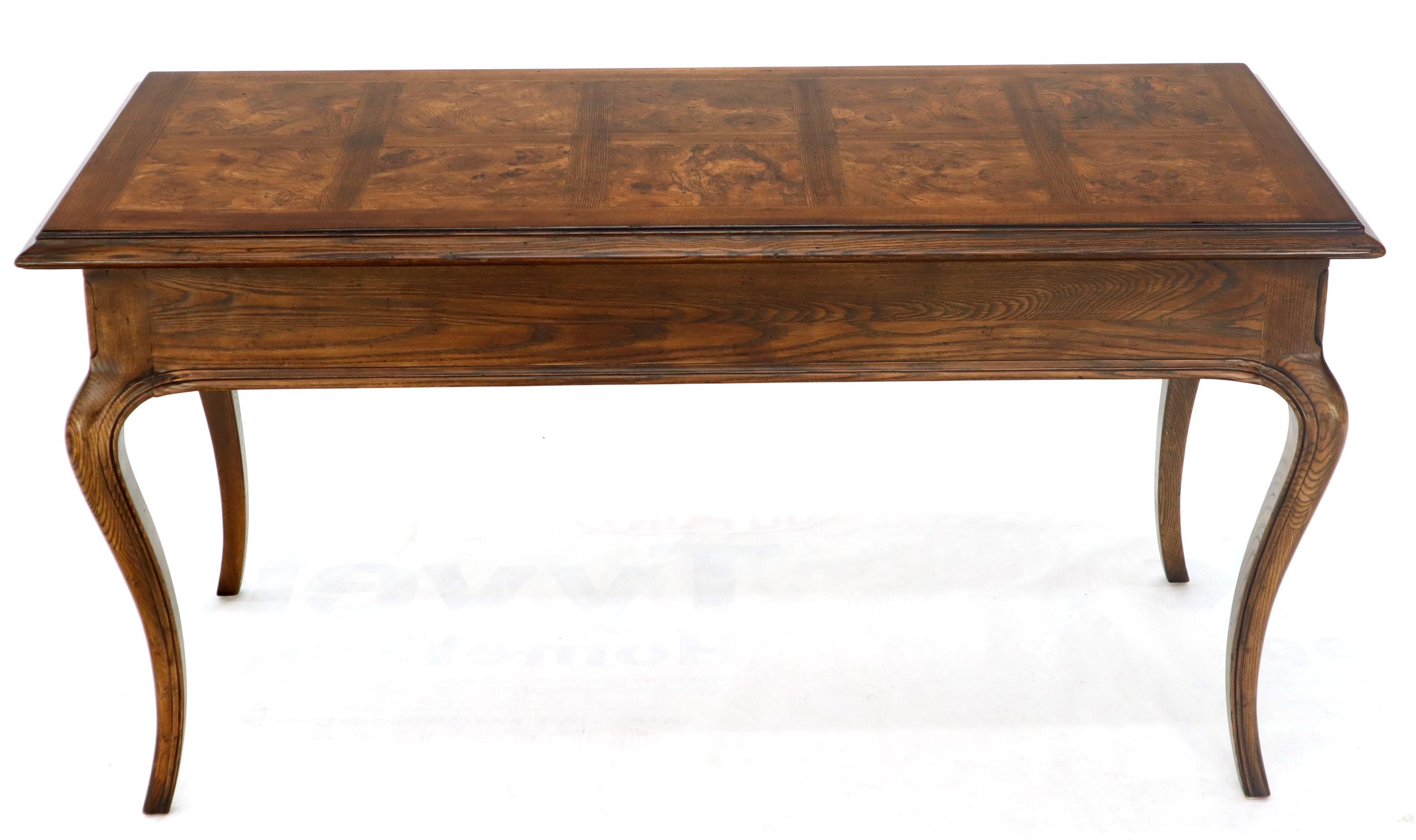 Henredon Cabriole Leg 3-Drawer Burl Wood Writing Table Desk Console 2