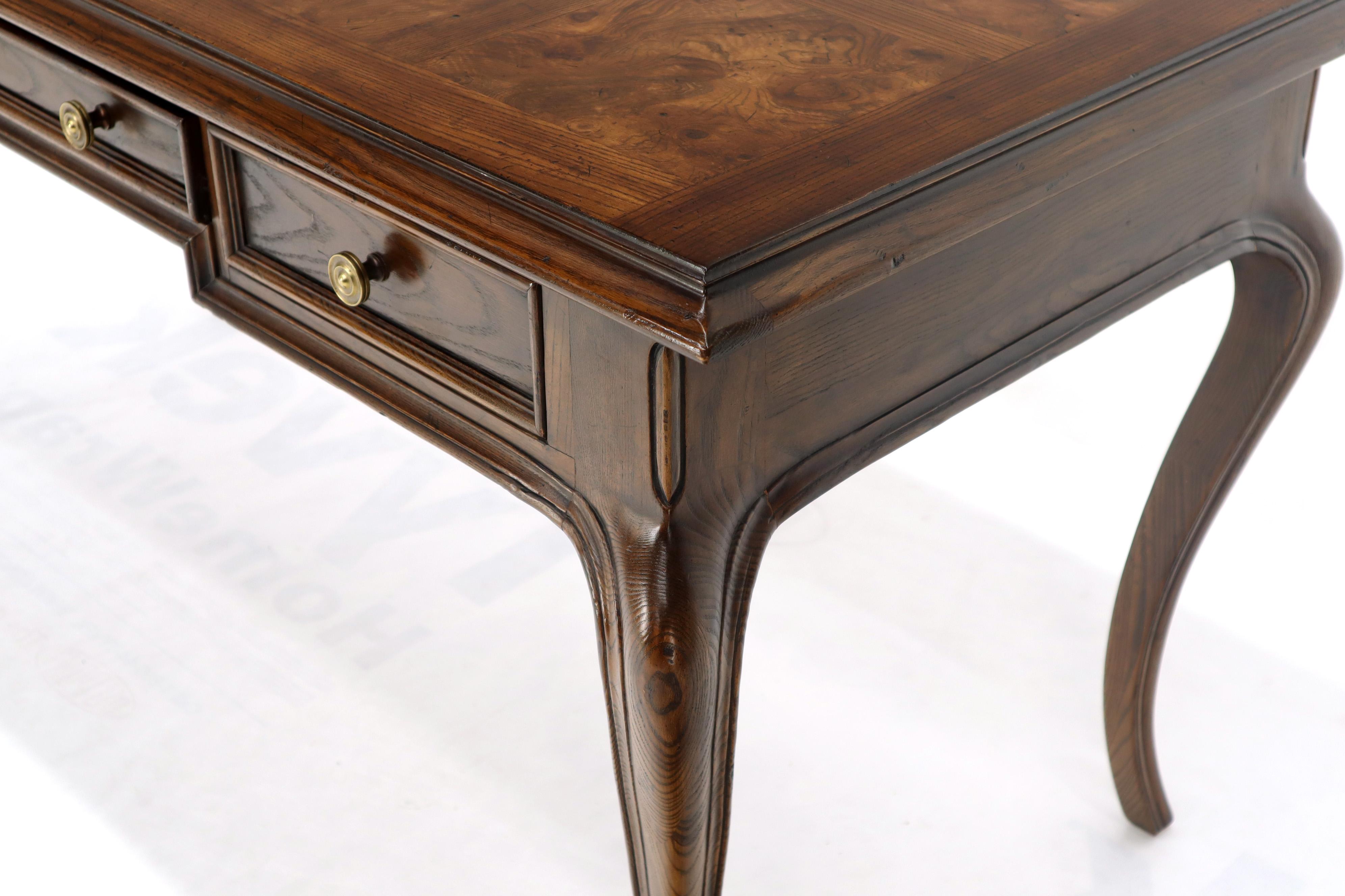 Mid-Century Modern Henredon Cabriole Leg 3-Drawer Burl Wood Writing Table Desk Console