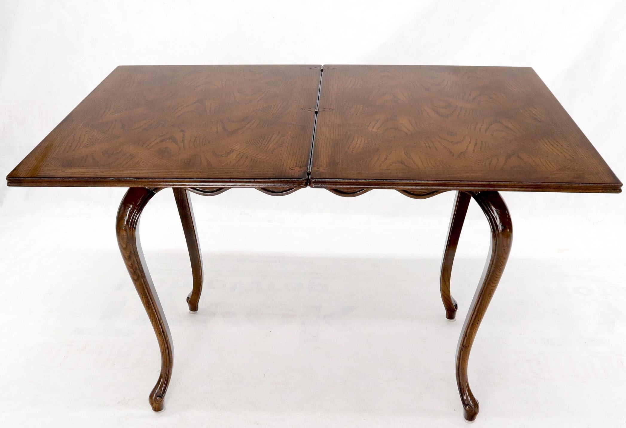 Mid-Century Modern Henredon Cabriole Leg Parquet Flip Top Console to Dining Table For Sale