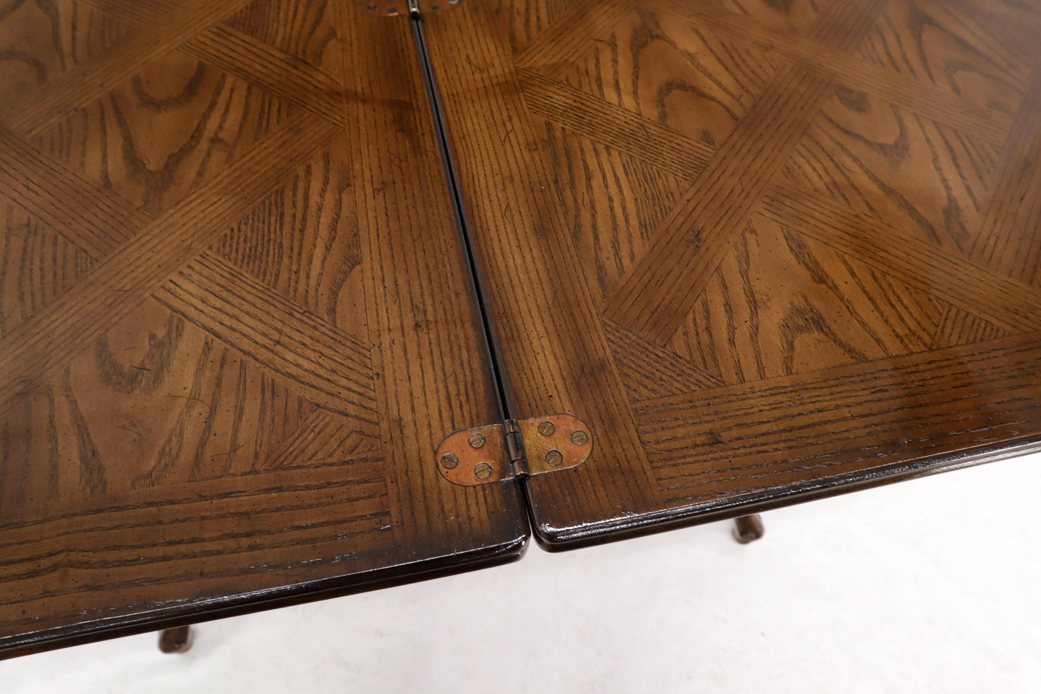 Mid-Century Modern Henredon Cabriole Leg Parquet Flip Top Console to Dining Table