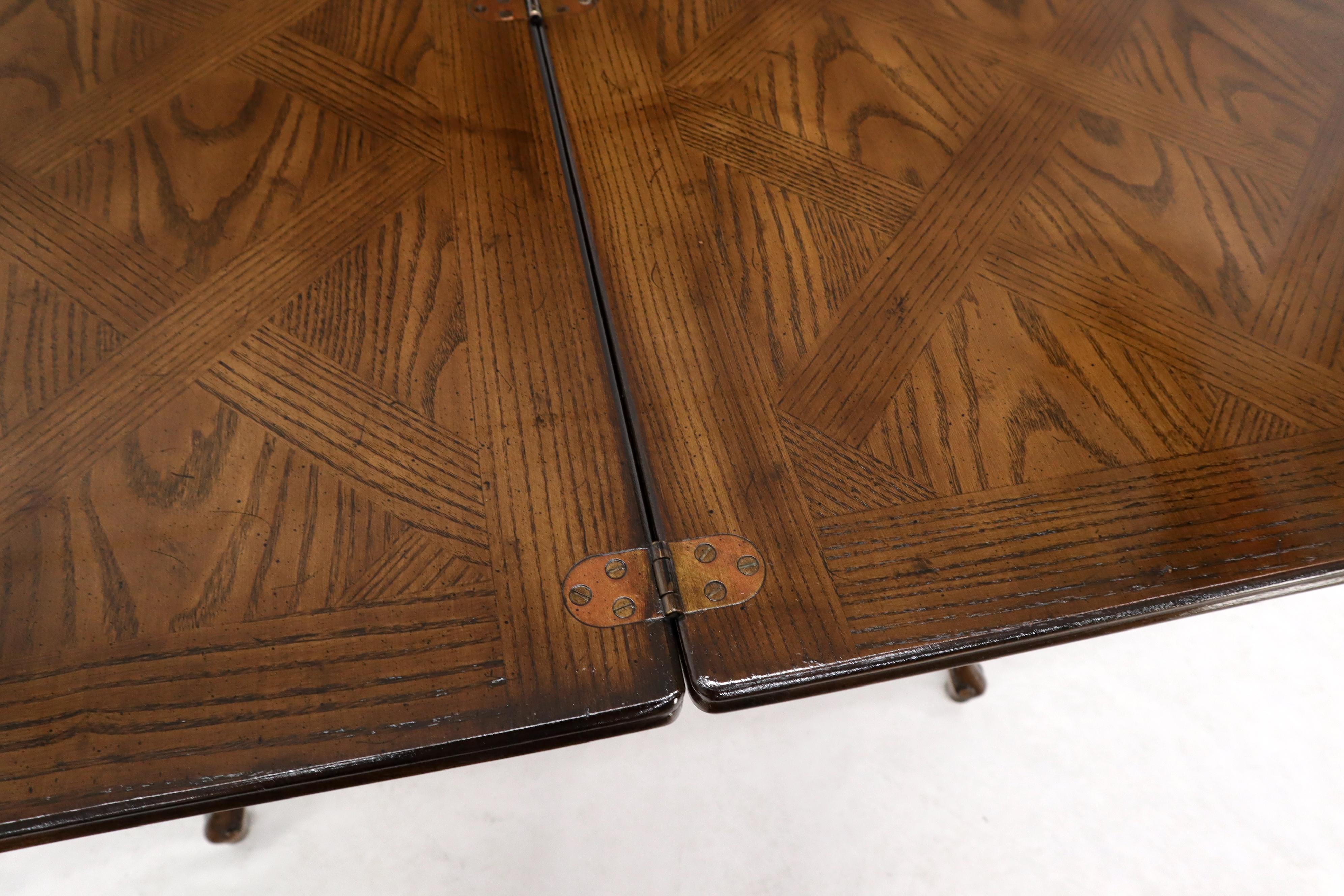 Mid-Century Modern Henredon Cabriole Leg Parquet Flip Top Console to Dining Table For Sale