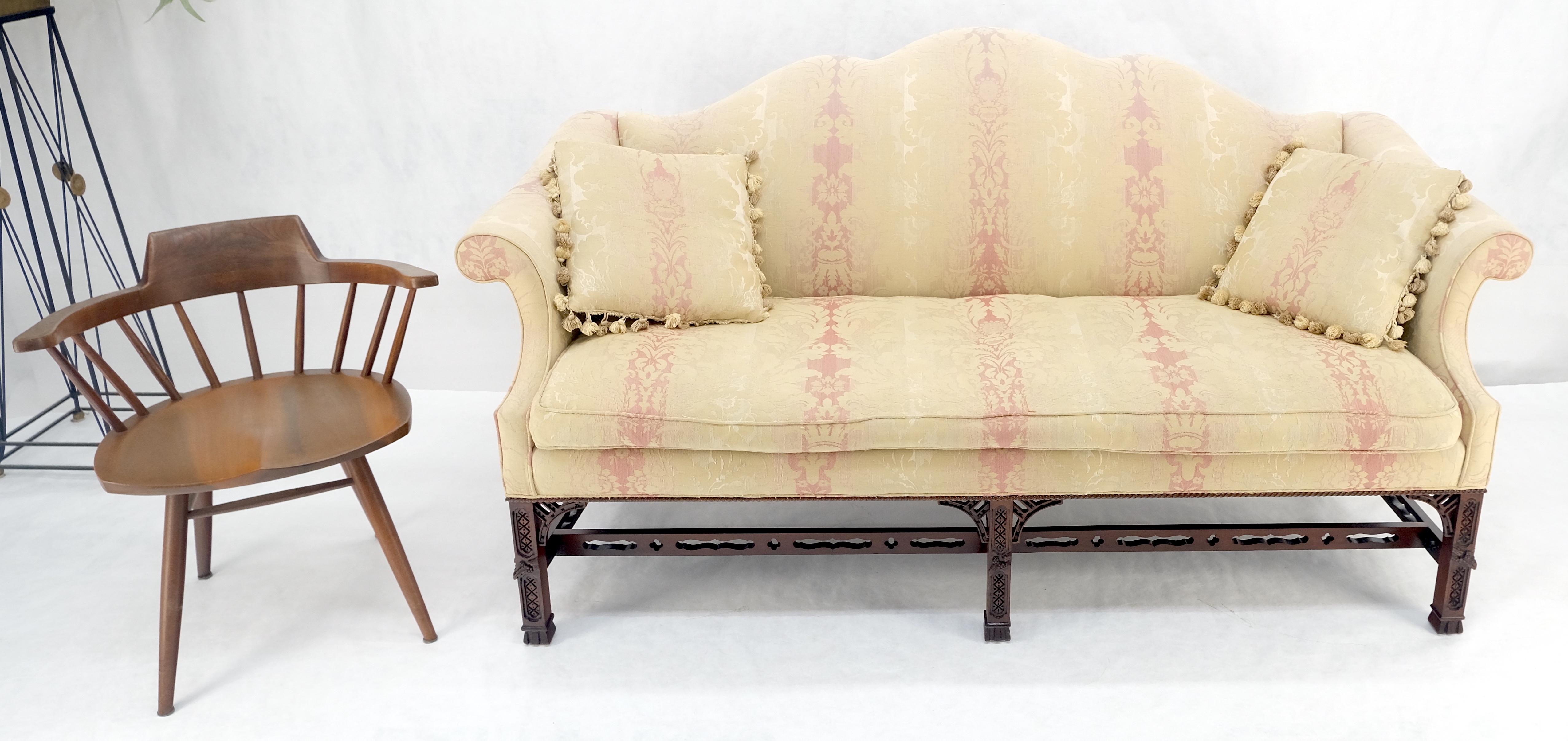 Henredon Camel Back Carved Mahogany Stretcher Base Sofa For Sale 5