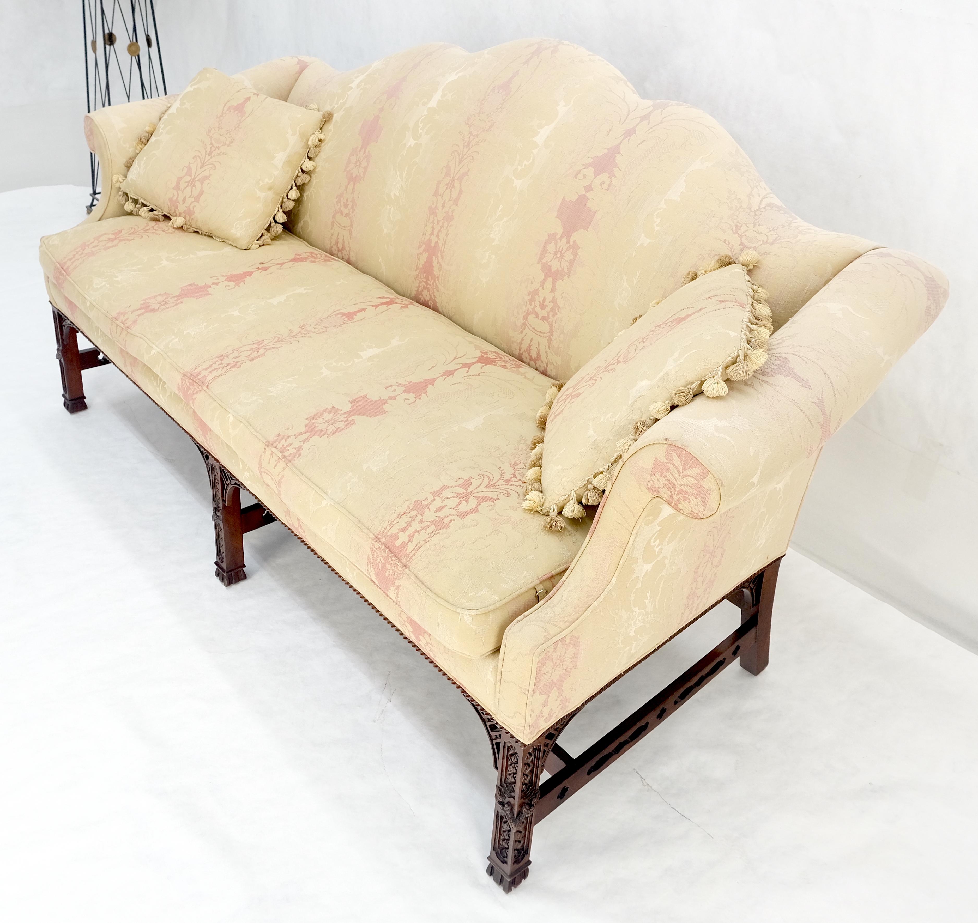 Henredon Camel Back Carved Mahogany Stretcher Base Sofa For Sale 6