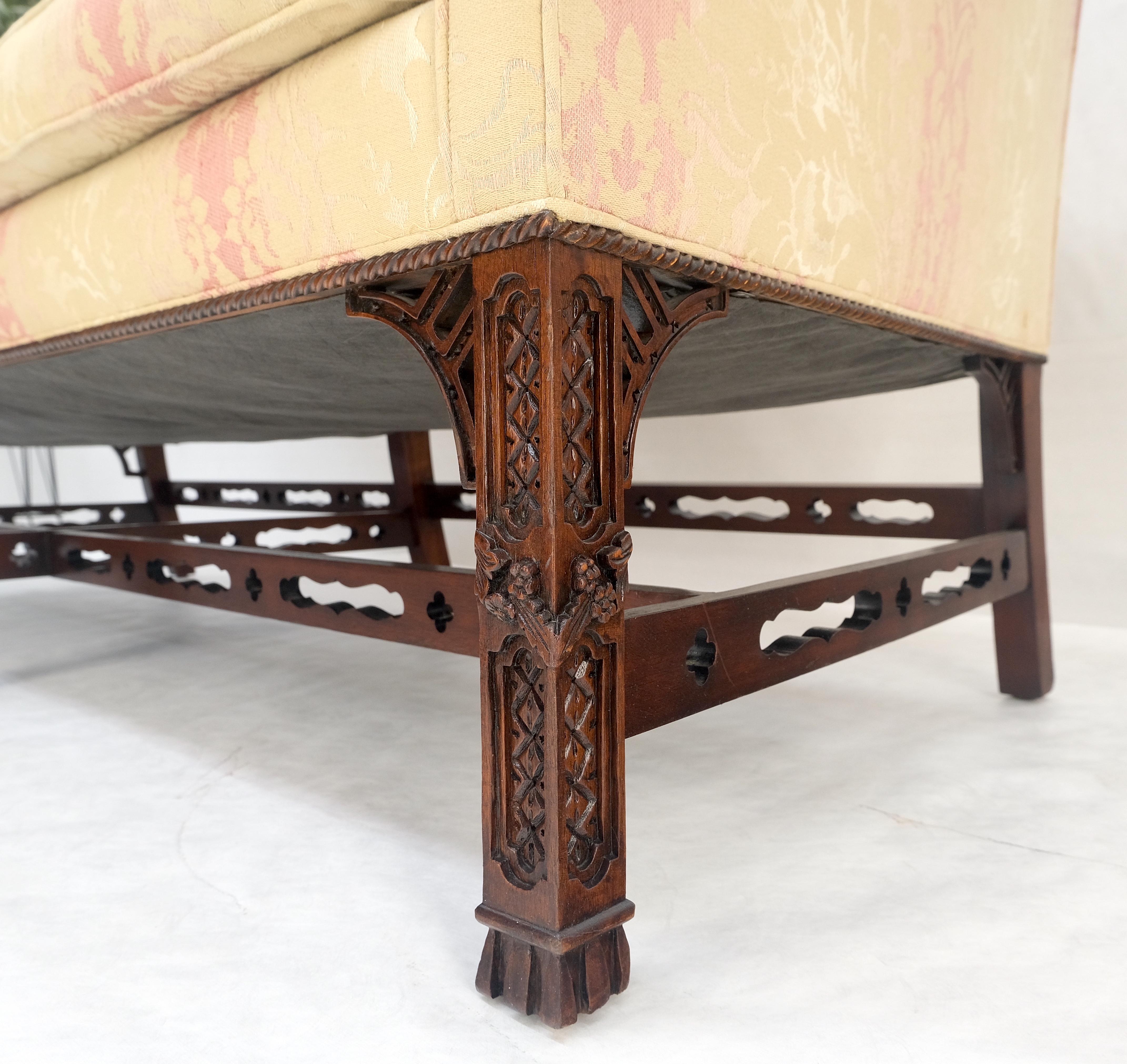 Henredon Camel Back Carved Mahogany Stretcher Base Sofa For Sale 7