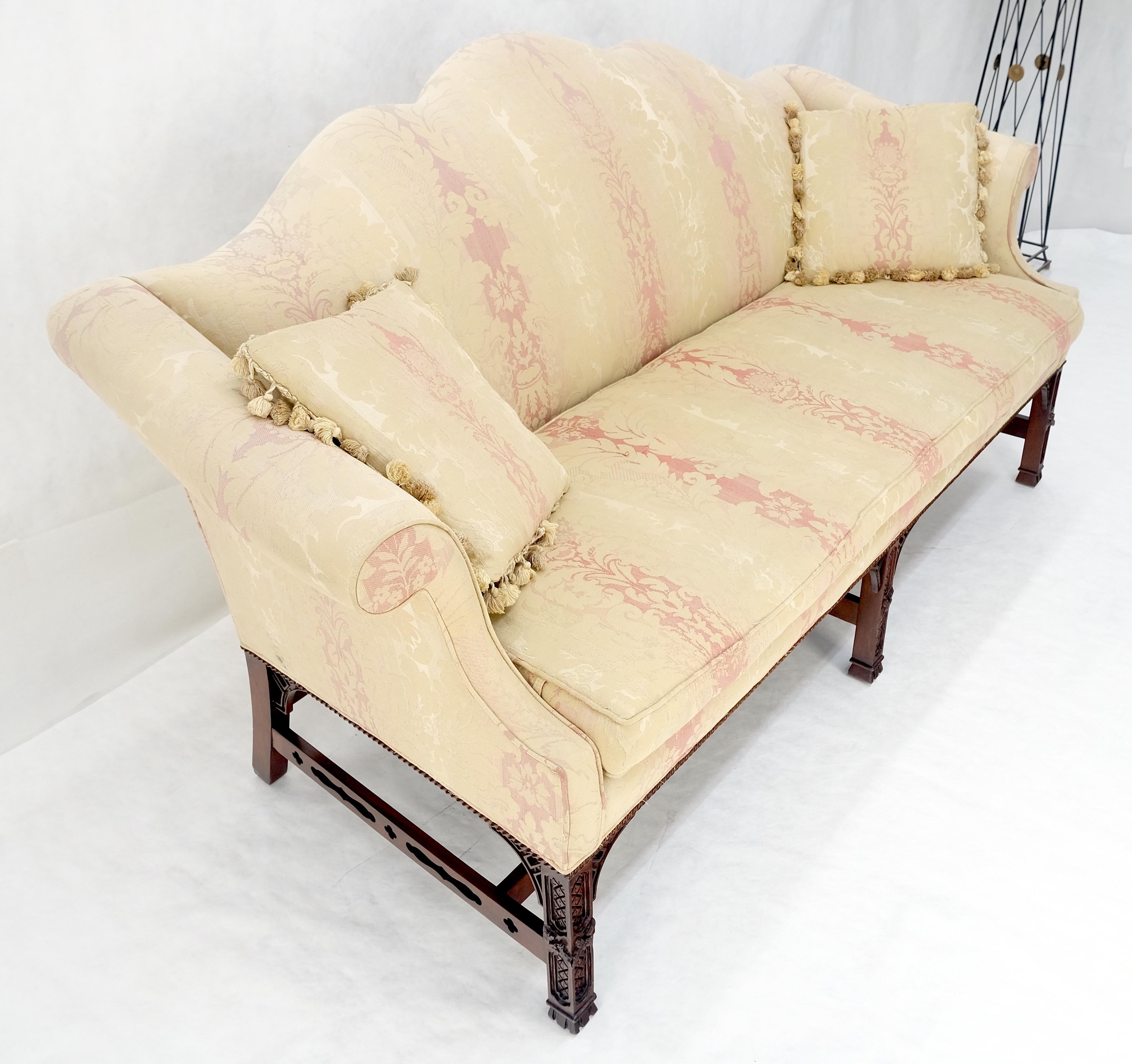 Henredon Camel Back Carved Mahogany Stretcher Base Sofa For Sale 9