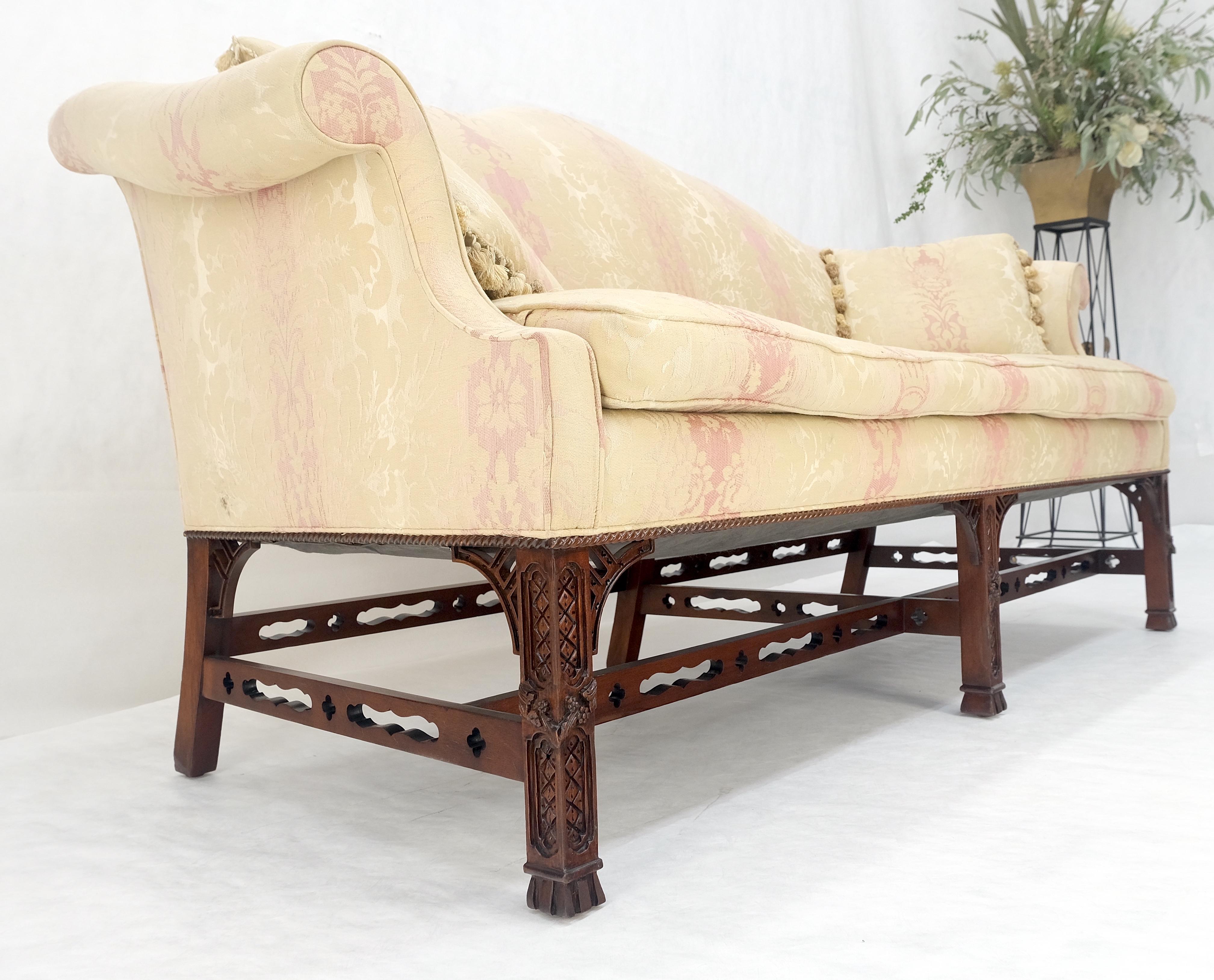 Henredon Camel Back Carved Mahogany Stretcher Base Sofa For Sale 10