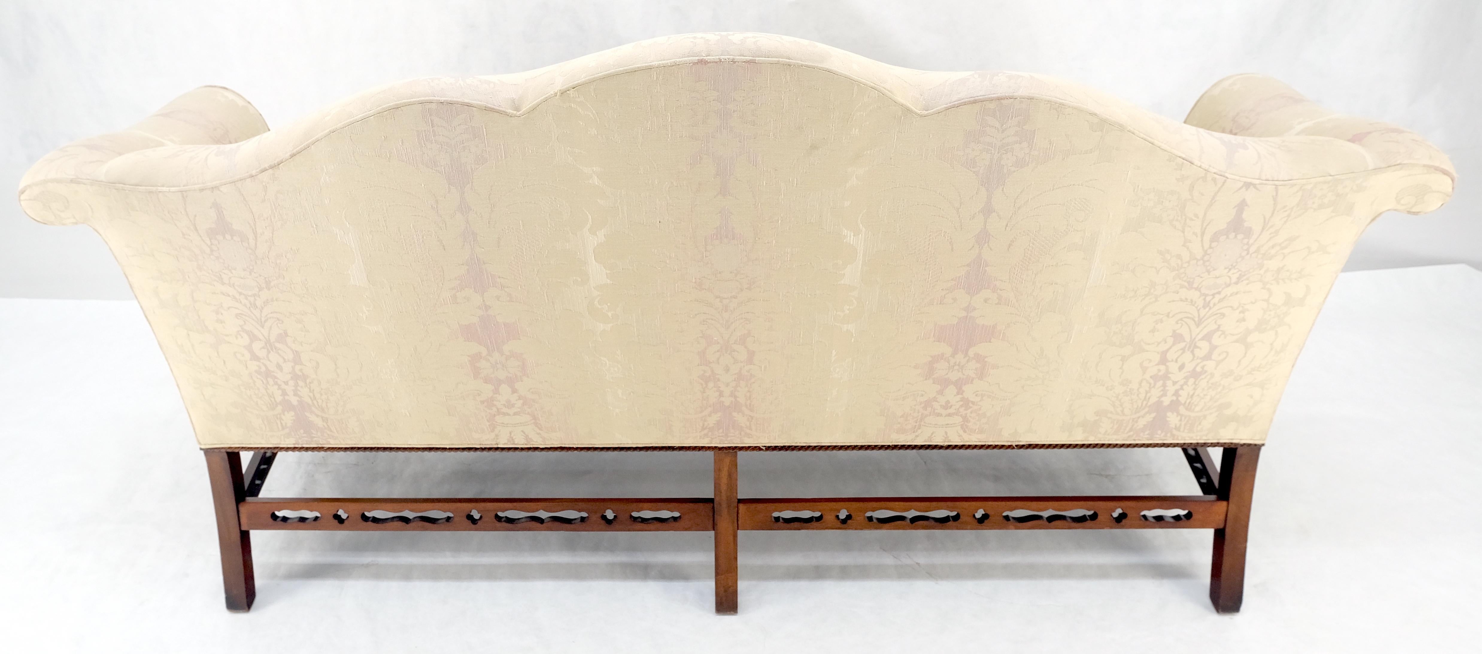 Henredon Camel Back Carved Mahogany Stretcher Base Sofa For Sale 12