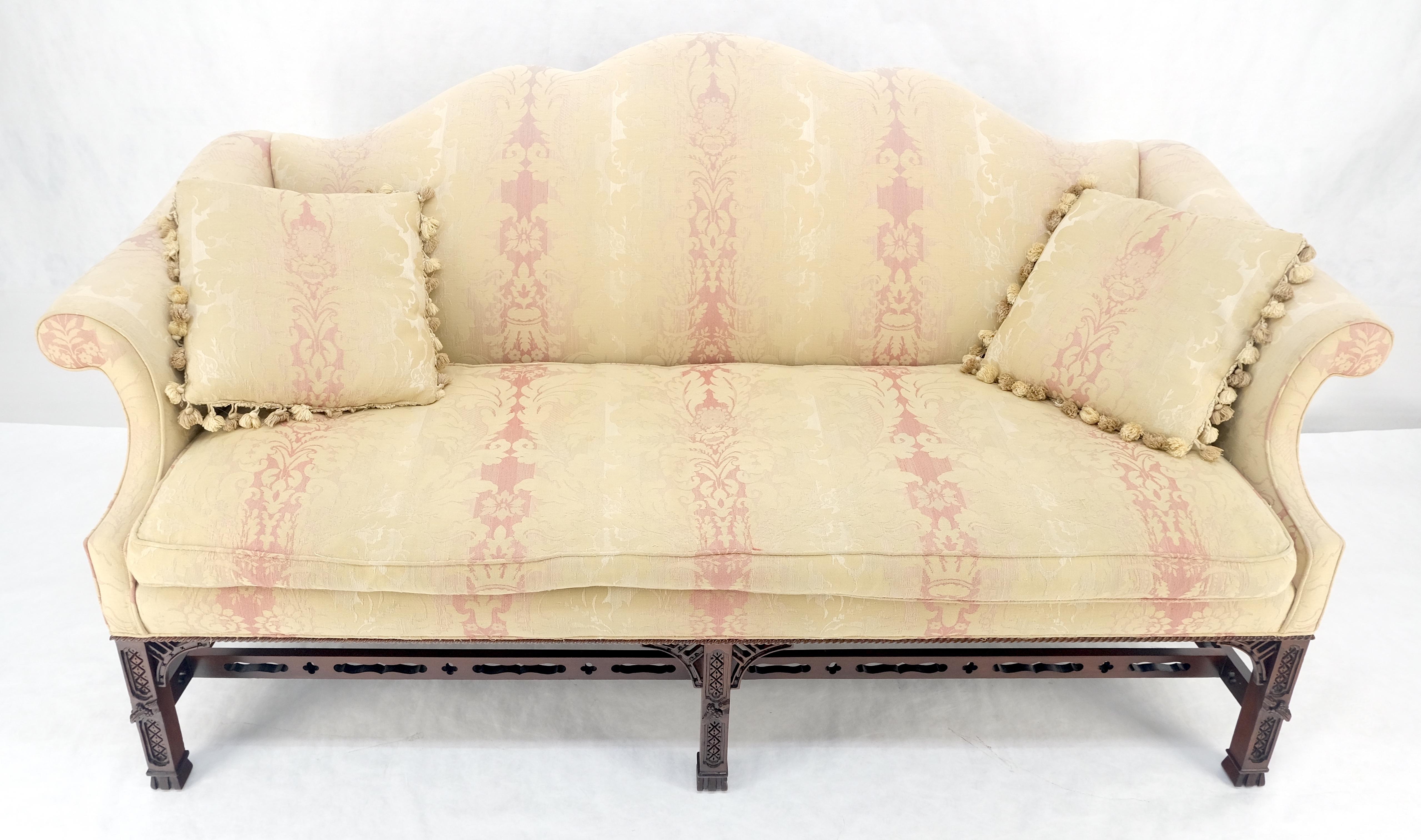 Henredon Camel Back Carved Mahogany Stretcher Base Sofa For Sale 2