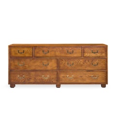 Henredon Campaign Mid Century Oak and Brass Lowboy Dresser