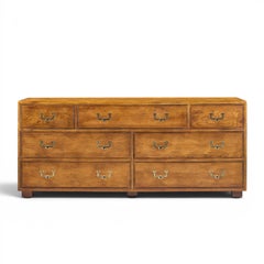 Henredon Campaign Mid Century Oak and Brass Lowboy Dresser