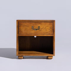 Henredon Campaign Mid Century Oak and Brass Nightstand