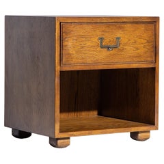 Henredon Campaign Mid Century Oak and Brass Nightstand