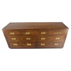 Henredon Campaign Style 7 Drawers Compact 64" Long Dresser Credenza Brass MINT!