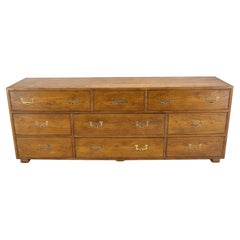 Henredon Campaign Style 9 Drawers Brass Drop Pulls Long Dresser Credenza Mint!