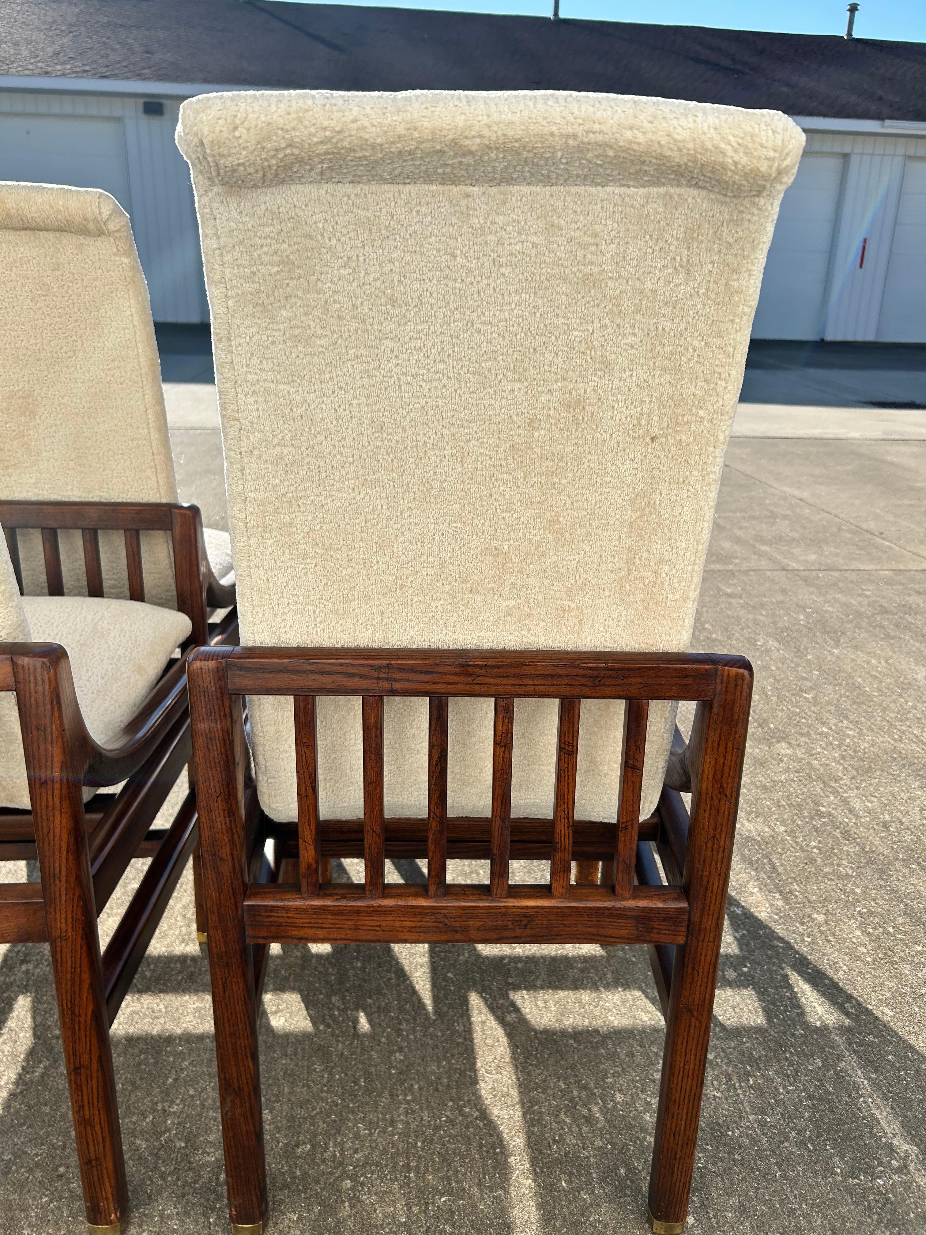 Henredon Campaign Style MCM Dining Chairs-Set of 4 Reupholstered In Good Condition For Sale In Medina, OH