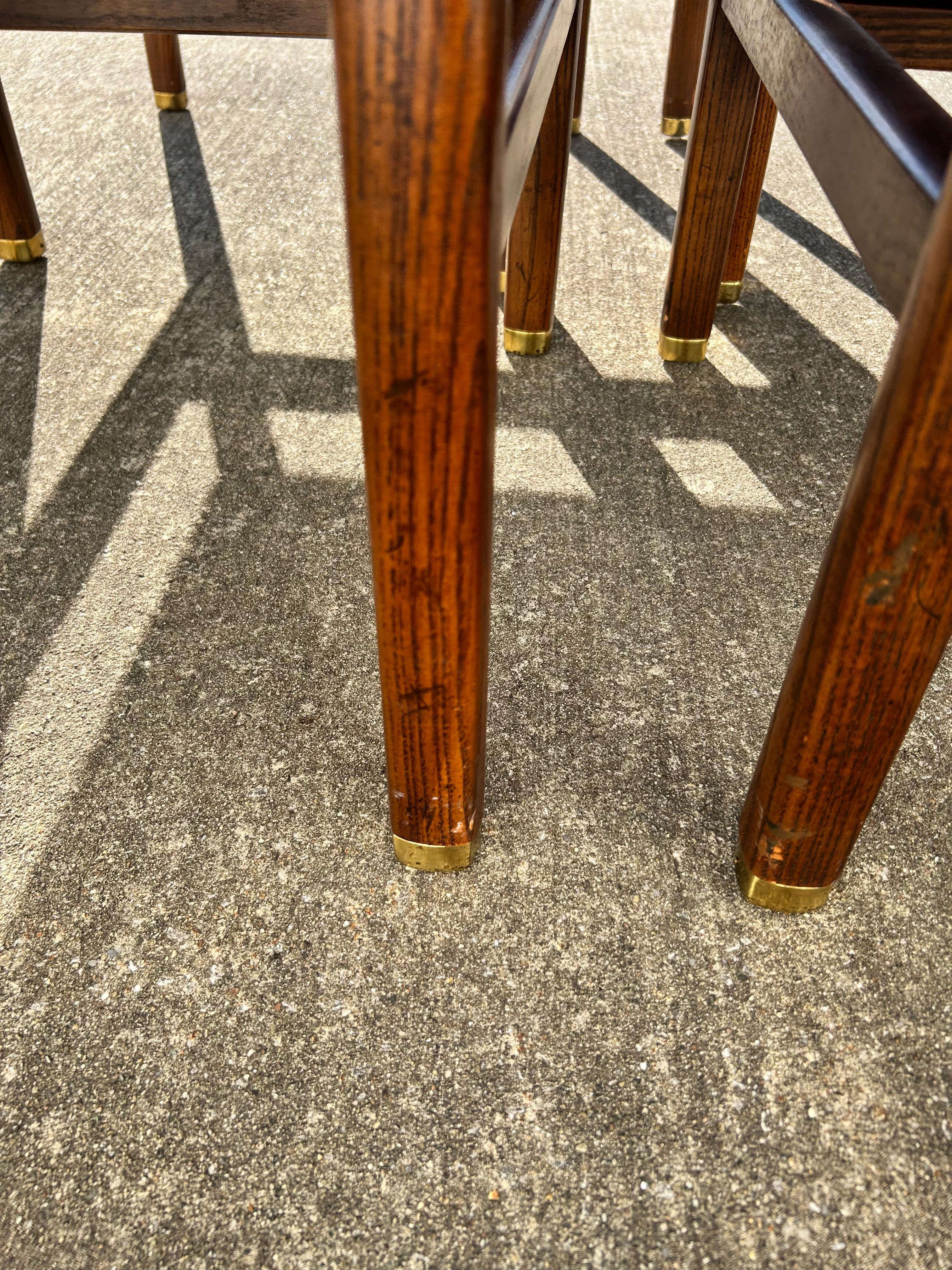 Henredon Campaign Style MCM Dining Chairs-Set of 4 Reupholstered For Sale 2