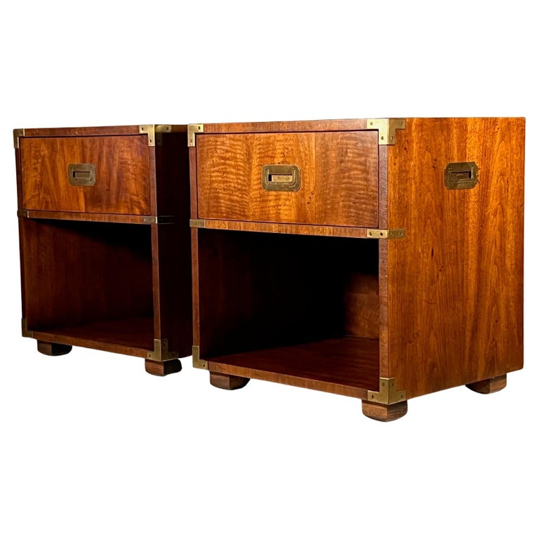 Henredon Campaign Style Night Stands at 1stDibs