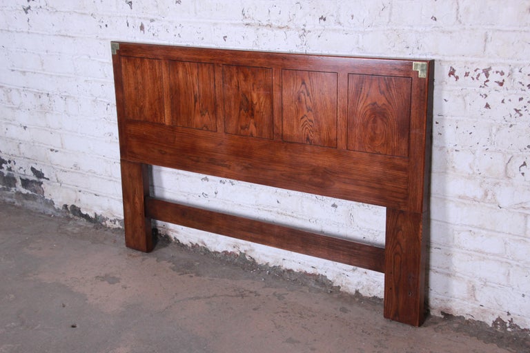 Henredon Campaign Style Queen or Full Size Oak Headboard at 1stDibs