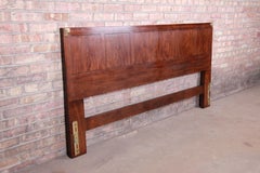 Henredon Campaign Style Walnut and Brass King Size Headboard