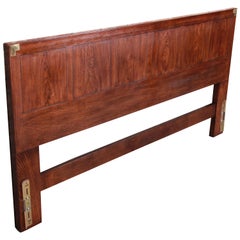 Henredon Campaign Style Walnut and Brass King Size Headboard