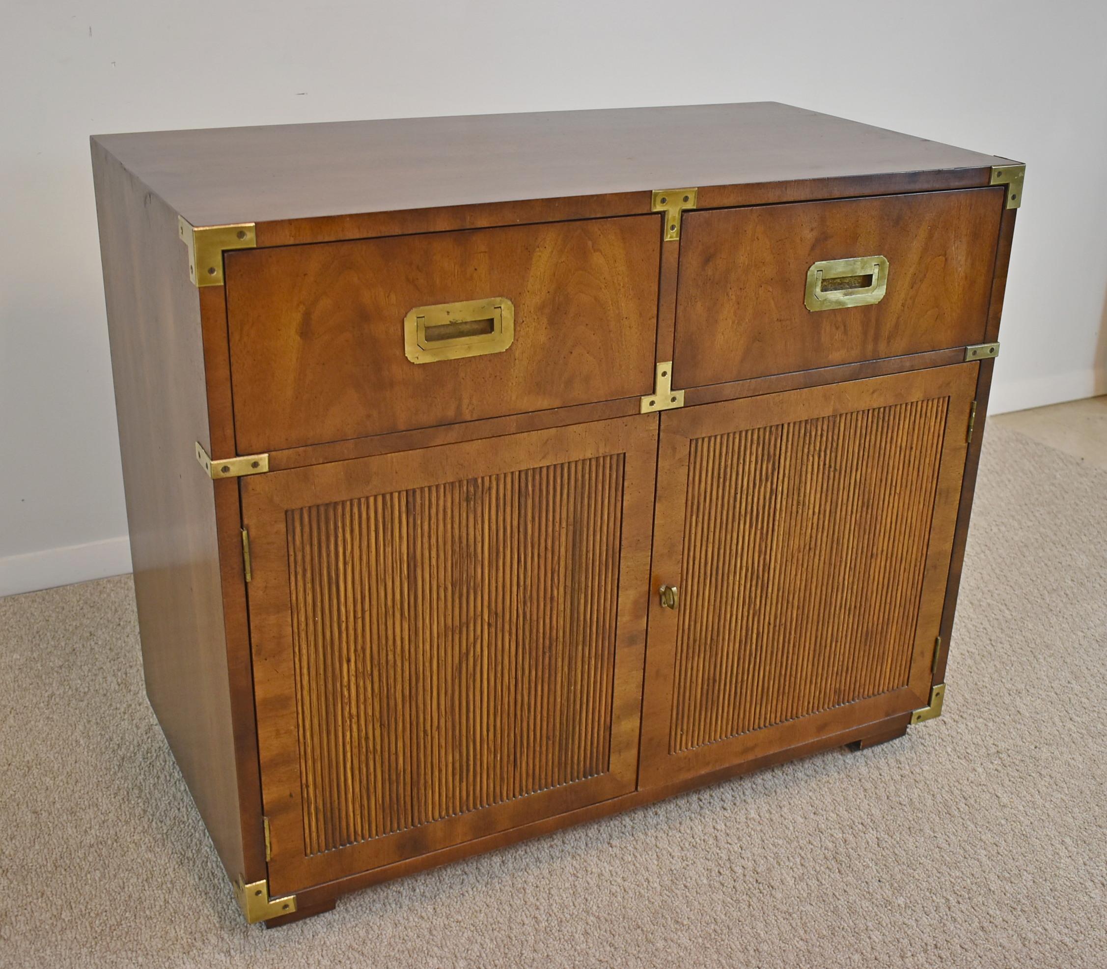 Henredon Campaign Style Walnut Chests, 1 Available In Good Condition In Toledo, OH