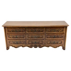 Henredon Carved Chestnut Drawer Fronts Large Heavy Brass Drop Pulls Dresser MINT