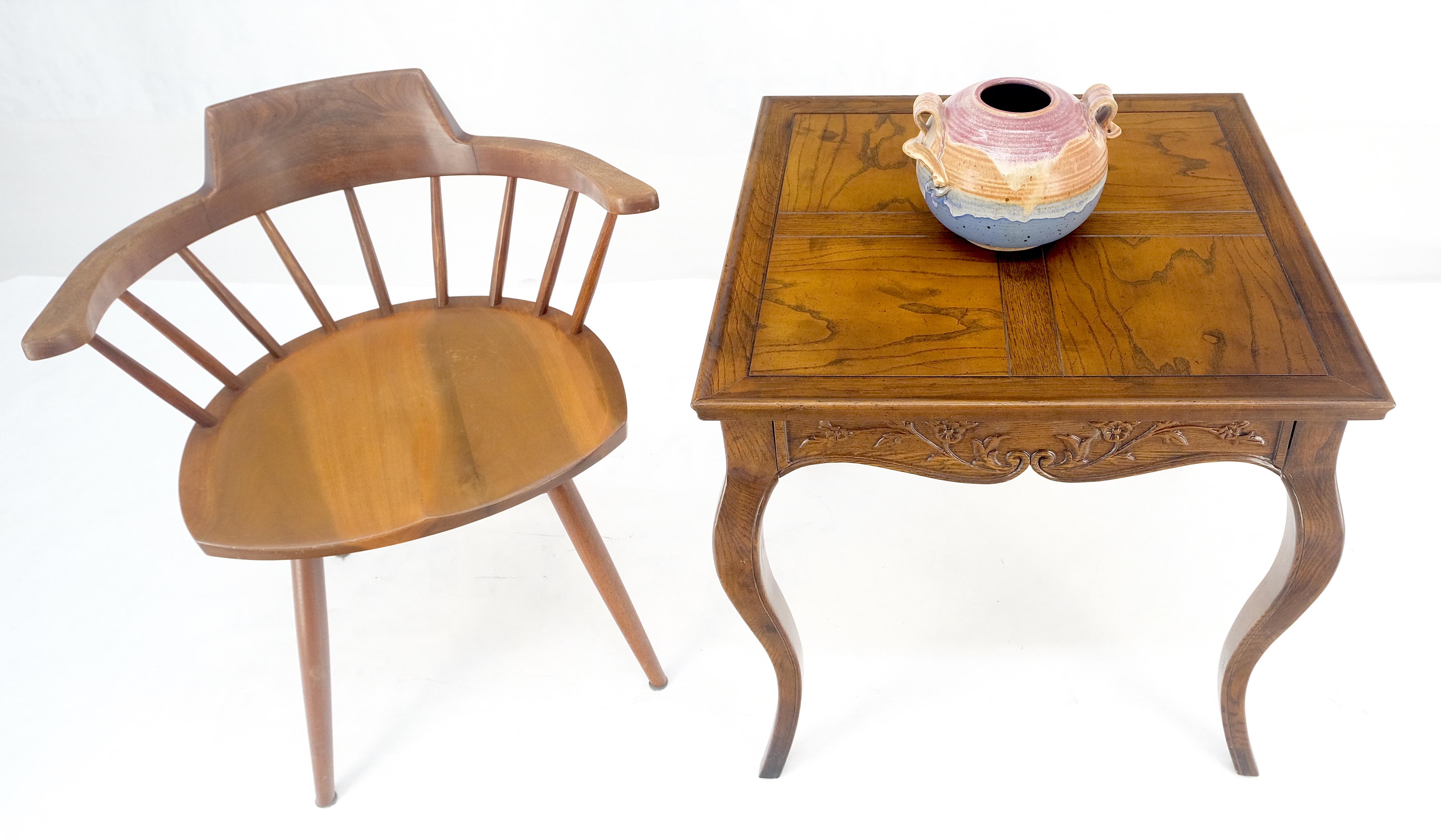 Henredon Carved Drawer Front Burl Wood Parquetry Top Cabriole Leg Side End Table For Sale 2