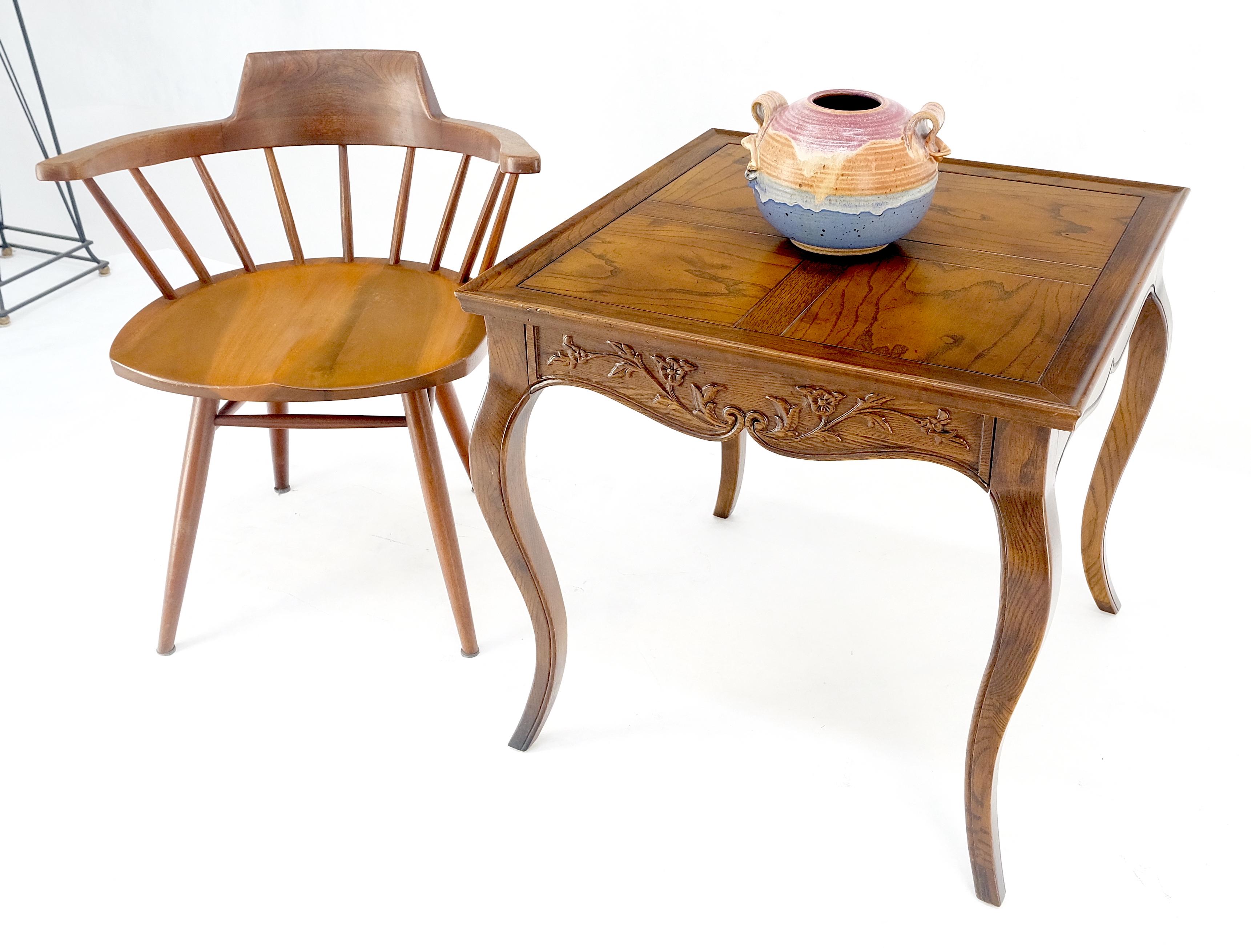 Henredon Carved Drawer Front Burl Wood Parquetry Top Cabriole Leg Side End Table For Sale 3
