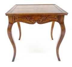 Henredon Carved Drawer Front Burl Wood Parquetry Top Cabriole Leg Side End Table