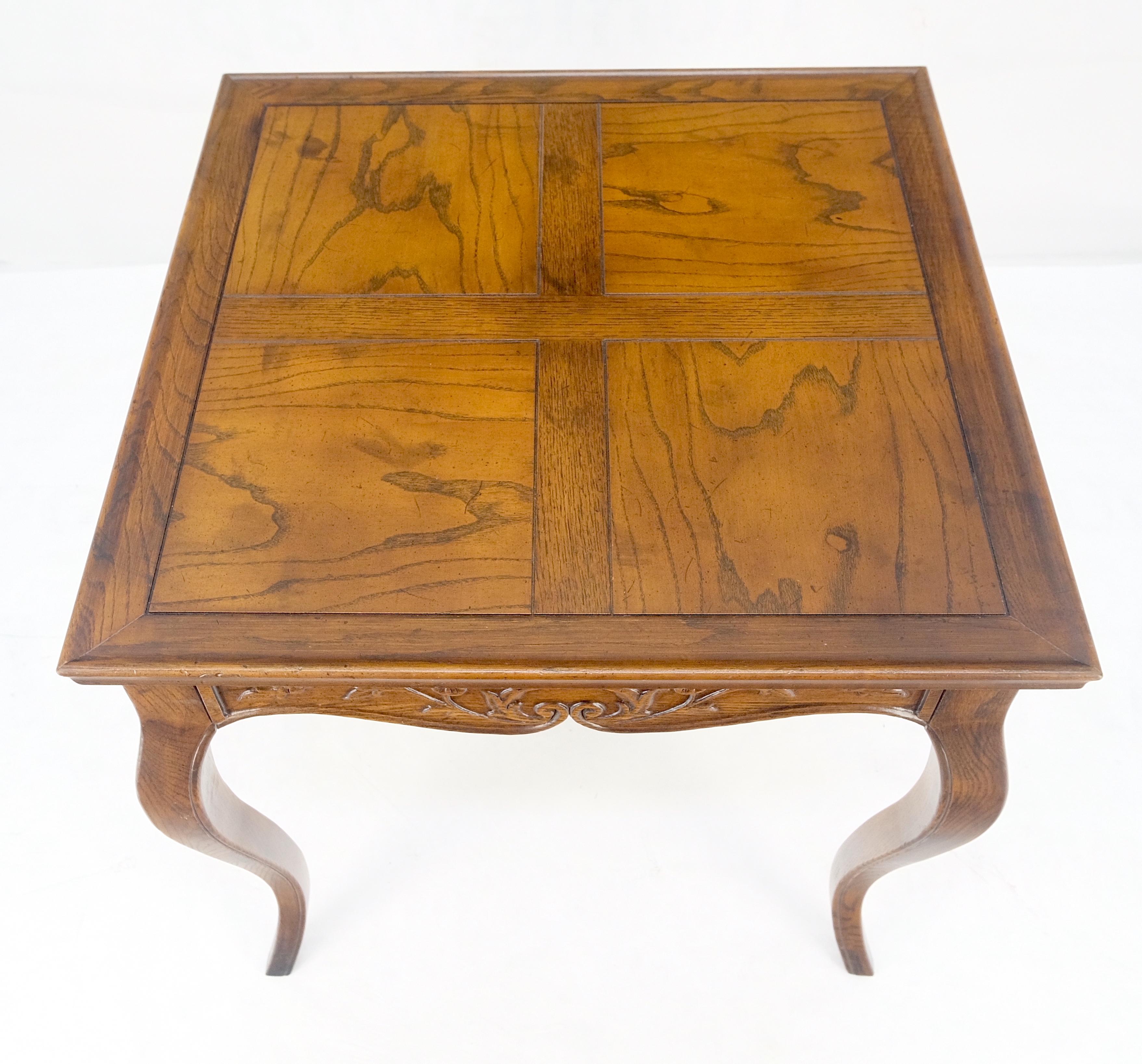 American Henredon Carved Drawer Front Burl Wood Parquetry Top Cabriole Leg Side End Table For Sale