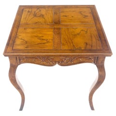 Henredon Carved Drawer Front Burl Wood Parquetry Top Cabriole Leg Side End Table